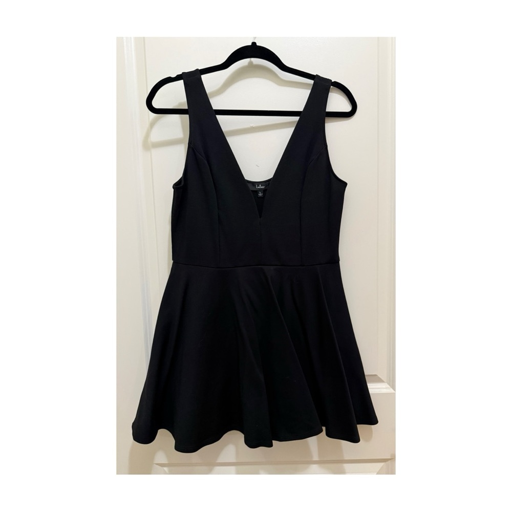 Lulus Black Deep V Skater Romper Dress